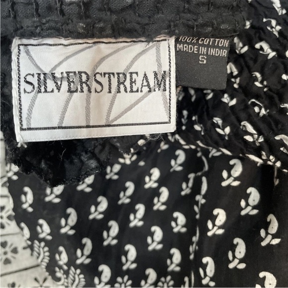Silver Stream Cotton Tired Boho Ruffle Maxi Dress Size Small Black White Lined - Picture 7 of 7